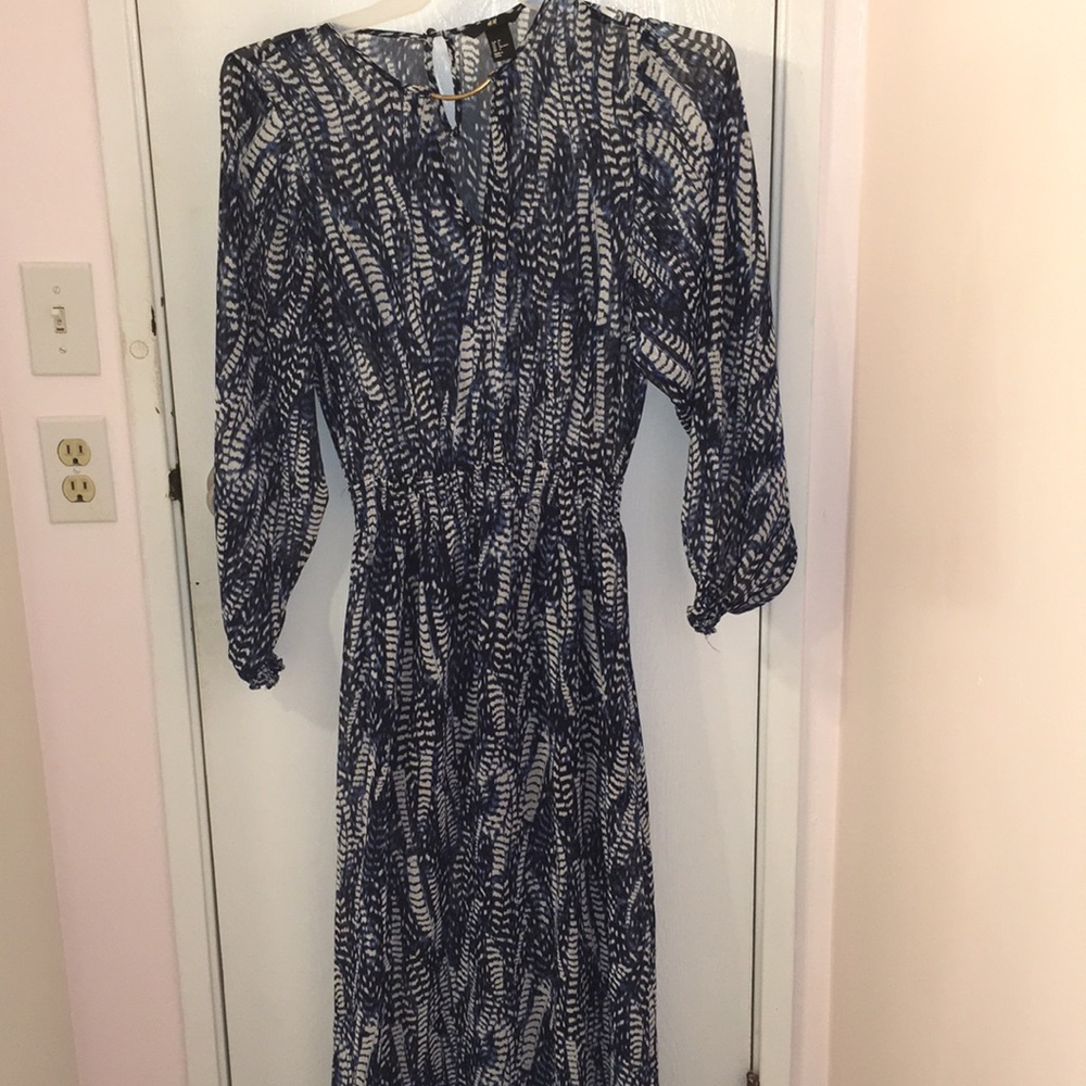 Sheer navy and white maxi dress